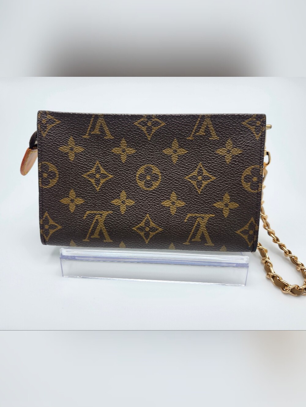 Authentic Preloved Louis Vuitton Brown Monogram Poche Toilette Chain Wristlet - Picture 2 of 13